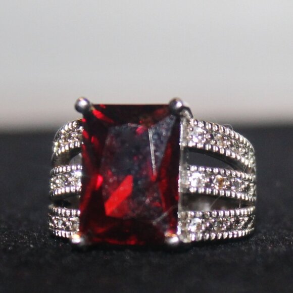 925 Sterling Large Garnet Side Topaz Statement Cocktail Ring Such Presence! - Picture 2 of 6